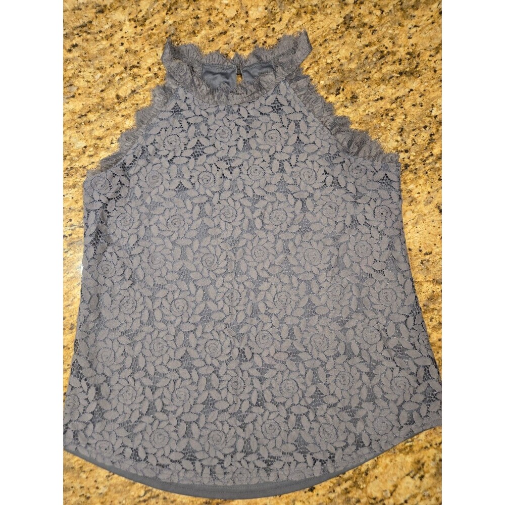 Berryou Sleeveless Lace Halter Floral Gray Size Large